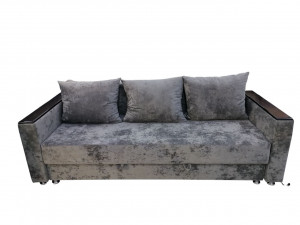 Диван прямой Еврокнижка пенополиуретан серый плюш деревянные подлокотники 220х100