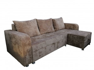 Диван Евроугол с оттоманкой пенополиуретан бежевый плюш 230*145