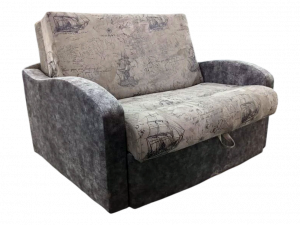 Диван прямой раскладной Аккордеон коричневый принт корабли 120 см