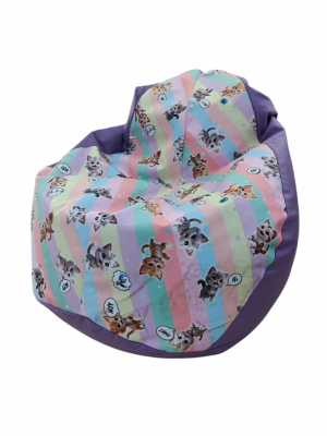 Кресло-мешок груша фиолетовый принт котята