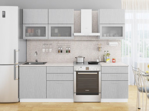 Кухонный гарнитур прямой Валерия-М-01 Серый металлик дождь светлый 180
