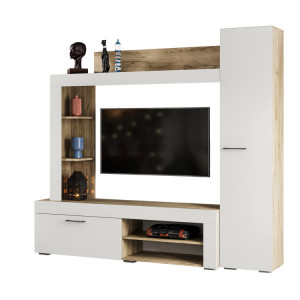 Гостиная стенка Николь софт айвори/дуб крафт серый 200см