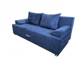 Диван прямой раскладной ППУ Валик синий плюш с утяжкой 190 см