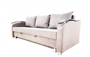 Диван прямой раскладной ППУ Орион с деревянными подлокотниками бежевый велюр 220 см