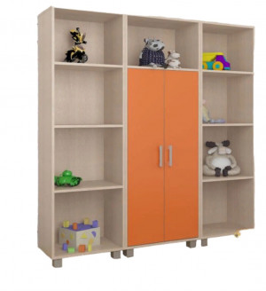 Стеллаж детский модульный оранжевый/дуб молочный 160х35х166