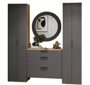 Прихожая Хилтон Дуб Крафт Золотой / Графит матовый 220х42х226