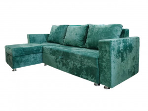 Диван угловой раскладной Евроугол с оттоманкой зеленый плюш 245х153