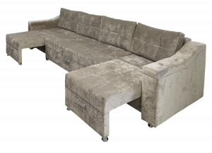 Диван универсальный раскладной П-образный бежевый плюш 350х135