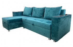 Диван угловой раскладной ППУ Евроугол мини изумрудный плюш 230х145 см