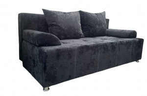 Диван прямой раскладной Еврокнижка чёрный плюшевый с белой строчкой 190 см