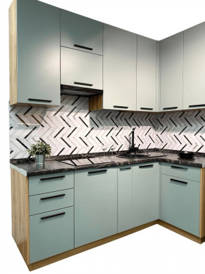 Кухонный гарнитур угловой ФЛЭТ Серо-зеленый 234х205х110