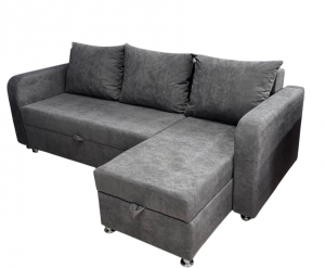 Диван угловой раскладной ППУ Евроугол мини серый велюр 225х145