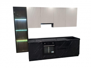 Кухонный гарнитур прямой Модерн с подсветкой черный мрамор/белый 300 см