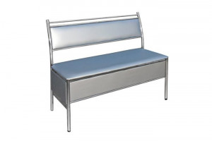 Скамья прямая кухонная Горизонт хром/серо-голубая экокожа 100 см