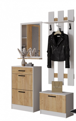 Прихожая обувница вешалка тумба зеркало Кевин белый/крафт золотой 120х60х375