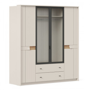 Шкаф распашной четырехстворчатый Нильс  со стеклом и 2-мя ящиками Кашемир 205х64х222