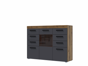Комод 8 ящиков и створка со стеклом Бастон дуб делано/графит 135х40х103