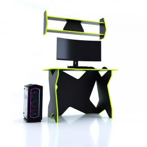 Комплект компьютерный стол игровой геймерский и полка черный/лайм