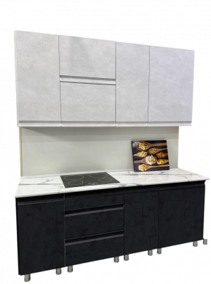 Прямой кухонный гарнитур Вельвет без столешницы белый/графит  200 см