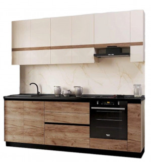 Кухонный гарнитур прямой Дакота 32 готовое решение бежевый/коричневый 240 см