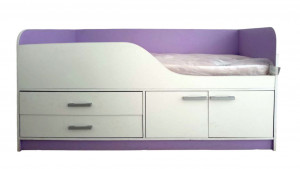 Кровать односпальная детская с ящиками и бортиками белый\фиолетовый 80х160