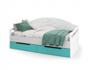 Кровать 0,8*1,86 Миа КР-051 с ящиками МДФ дуб анкор светлый/бирюза матовый металлик (1864*832*910)