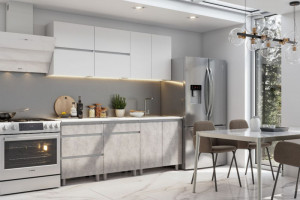 Кухня Палермо ЛДСП Белый текстурный / Цемент свет, ст-ца Белая NN 200см