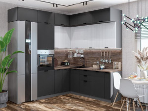 Кухонный гарнитур угловой Евро-Лайн Графит Белый 214х180/215х60