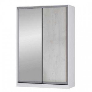 Шкаф-купе 2-хстворчатый Мадрид белый бетон пайн светлый с зеркалом  150х220х60