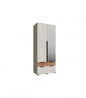 Шкаф 2-х створчатый с зеркалом и ящиками Дуб Крафт Белый/Дуб Крафт Табачный 100х54х240