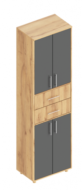 Шкаф распашной 2-х дверный Граф с 2 ящиками серый ЛОФТ/дуб золотистый 60х39х214