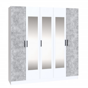 Шкаф распашной 5-и створчатый с зеркалом Ларсбелый/ателье светлое 210х200х51