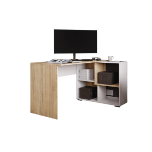 Стол компьютерный угловой с полками СКМУ-4 белый/дуб сонома 136х97х75