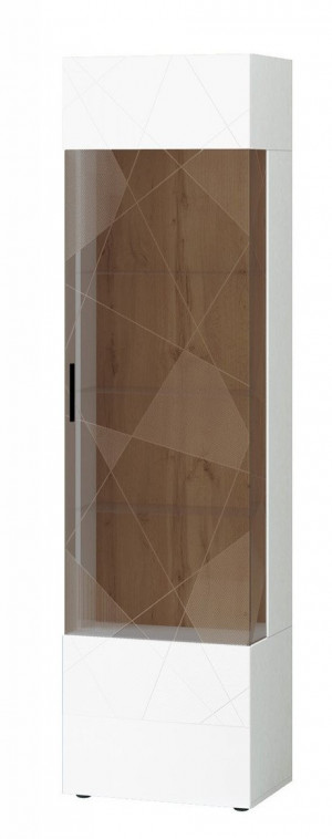 Шкаф-витрина большой Джерси белый/дуб золотой 60х40х224