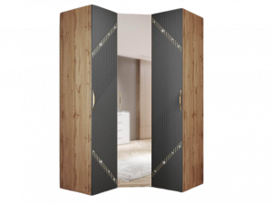 Шкаф угловой в комплекте с зеркалом Монако графит 134х134х225