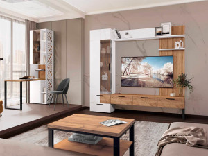 Стенка для гостиной Джерси белый/дуб золотой 240Х40х224