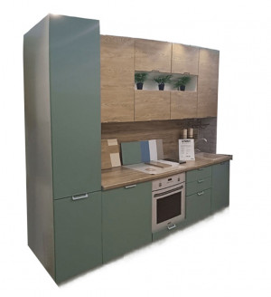 Кухонный гарнитур модульная кухня Фьюжен зеленый/дерево