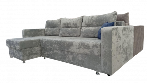 Диван Угловой раскладной Сабрина Плюш серый 255х150