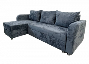 Диван угловой раскладной ППУ Евроугол мини серо-голубой плюш 225х140 см