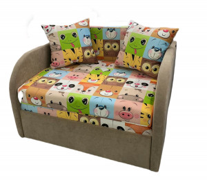 Диван прямой детский раскладной Карапуз серый зверята 100см