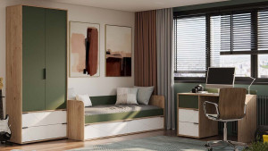 Набор детской мебели Лео стандартный Гикори джексон/Белый матовый/Дымчатый зеленый