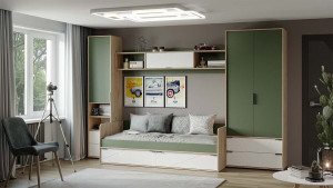 Набор детской мебели Лео Гикори джексон/Белый матовый/Дымчатый зеленый