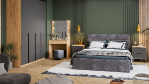 Спальный гарнитур Джоли Черный матовый, Дуб Крафт золотой, Графит матовый