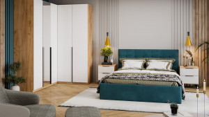 Спальный гарнитур Джоли Черный матовый, Дуб Крафт золотой, Белый матовый