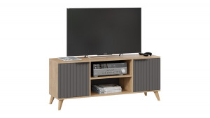 Тумба под ТВ Хилтон с опорами Бук матовый, Дуб Крафт золотой, Графит матовый