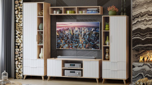 Набор мебели для гостиной Хилтон Бук матовый, Дуб Крафт золотой, Белый матовый