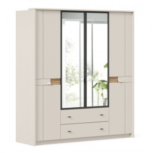 Шкаф распашной четырехстворчатый Нильс  с зеркалом и 2-мя ящиками Кашемир 205х64х222