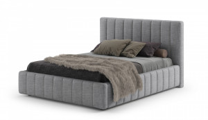 Кровать двуспальная с ПМ и ящиком Скарлетт серая рогожка 160х200