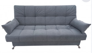 Диван прямой раскладной ППУ Финка с хромированными подлокотниками серый велюр 215 см