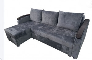 Диван угловой раскладной ППУ Евроугол мини серый плюш 230х145